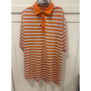 FJ FootJoy Athletic Fit XXL Orange Striped Golf Polo Shirt Mens Short Sleeve